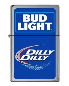 Bud Light Dilly Dilly Flip Top Lighter Brushed Chrome with Vinyl Image. - Picture 1 of 2