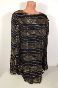 Valerie Stevens Vintage Silk Sequin Blouse Gold Top Womens 16 - Picture 1 of 7