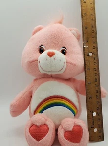 2003 Care Bears Cheer Bear Pink Fur Plush Stuffed Animal 10" Care-A-Lot Rainbow - Picture 1 of 3
