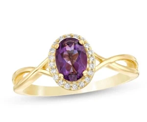 Lab-Created Oval Amethyst & 1/15 Ct Diamond Twist Shank Ring in Sterling Silver - Picture 1 of 4