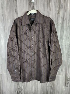 88 Platinum Velour Trim Criss Cross Pattern Long Sleeve Button Up Shirt Size Med - Image 1 of 4