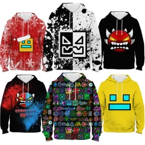 Kids Angry Geometry Dash Hoodies Sweatshirts Tops Pullovers Outwears  kids gift - Picture 1 of 45