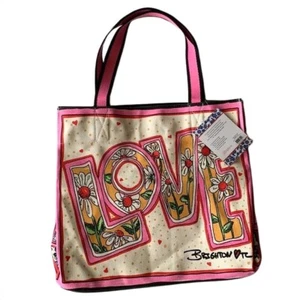 Brighton Limited Edition LOVE BUG Large Pink Blue Canvas Tote Bag RT $150-NWT - Picture 1 of 4