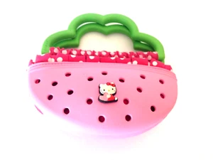 Crocs Kids Plastic Petite Pink & Green Purse w/ Jibbitz Polka Dot Zipper Lining - Picture 1 of 7