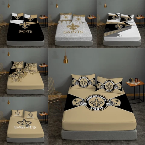 New Orleans Saints Fitted Sheet Lightweight Bed Sheet Pillowcase Set Bedroom Fan Cover
