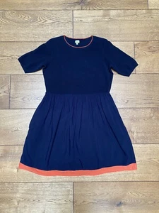 Hobbs N.W.3 Navy Orange Trim Stripe Fit And Flare Dress Cotton Polyester Stretch - Picture 1 of 12