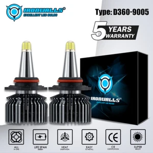 IRONWALLS 9005 LED Headlight Bulbs 6500K High/Low Beam 360° White Super Bright - Picture 1 of 10