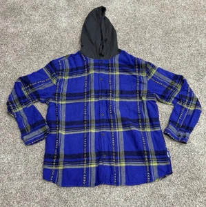 Urban Outfitters Without Walls Men’s Flannel Jacket L Button Down Hooded Blue Q4 - Picture 1 of 7