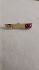 14k Gold Red Star Sapphire Tie Tack Pin Initial Letter S 