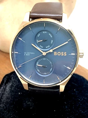 Hugo Boss Reloj Hombre 1514103 Tyler Cuarzo Oro Rosa Esfera Azul Cuero Marrón 43mm Foto 1 de 4