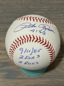 RARE PETE ROSE REDS 4192 9/11/85 2 FOR 3 2 RUNS STAT SIGNED AUTO BASEBALL LCK - Picture 1 of 1