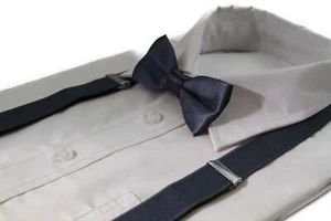 Boys Adjustable Gunmetal 65cm Suspenders & Matching Bow Tie Set - Picture 1 of 1