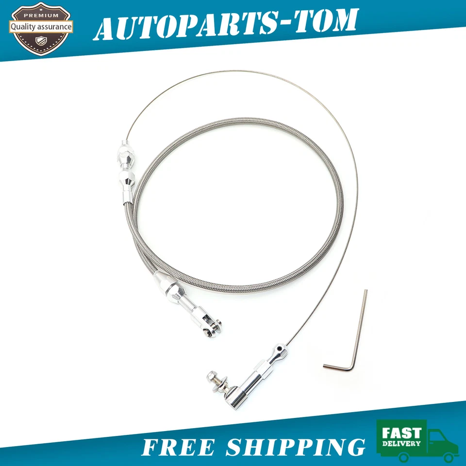 24" THROTTLE CABLE BRAIDED STAINLESS STEEL UNIVERSAL ACCELERATOR For FORD, CHEVY - Image 1 of 4