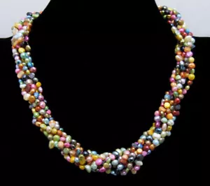 "Collana Perla Multicolore Barocca 4-5mm Donna 3 Fili 40"" Combinazione 18"" - Foto 1 di 7