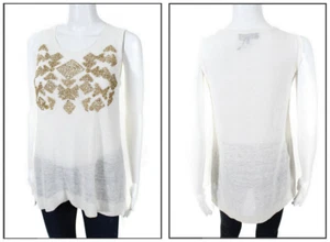 Donna Karan Womens Tank Top Shirt L Linen Scoop Bead Embellished Chic NEW $125 - Bild 1 von 12