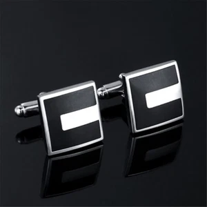 Men Square Black Enamel Cufflinks Tuxedo Shirt Studs Sleeve Button Wedding - Picture 1 of 9