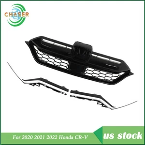 For 20-22 Honda CR-V Front Bumper Honeycomb Grille +Chrome Trim Decor Strip - Picture 1 of 17