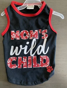 PET SPIRIT schwarz mit rotem Rand "MOM'S WILD CHILD" T-Shirt Welpe/Hund klein - Bild 1 von 1