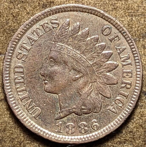 1886 Indian Head Cent Penny Variety Type 2 Extra Fine XF Cleaned Sharp Details Cover