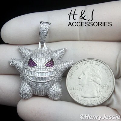 SOLID 925 STERLING SILVER ICY BLING CZ 3D HIPHOP CARTOON PENDANT*ASP504 - Image 1 of 4