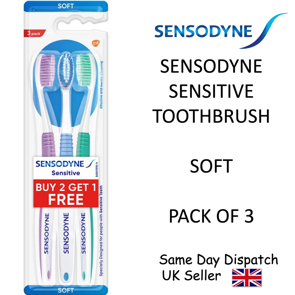 Sensodyne Sensitive Toothbrush Soft Bristles Effective Gentle Cleaning x3 - Image 1 of 4