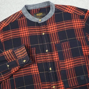 10 Deep Shirt Men Medium Plaid Banded Collar Cotton Flannel Utility Streetwear - Picture 1 of 11