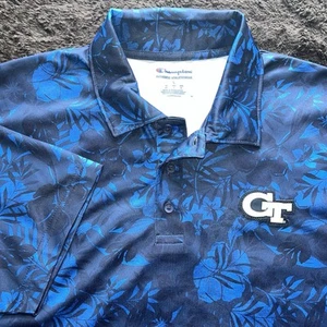 Georgia Tech Yellow Jackets Champion Men’s Polo Shirt Large Navy Tropical - Picture 1 of 7