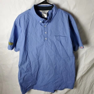 Waffle House Shirt Mens L Blue Button Restaurant Work Employee Uniform Flag - Picture 1 of 10