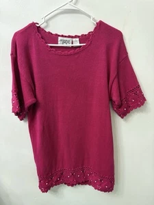 Cervelle Sweater Blouse women’s size small Faux Pearl Crochet Short Sleeved - Picture 1 of 6