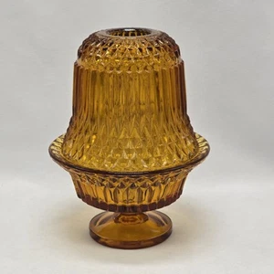 Vtg Princess House Indiana Glass Amber Diamond Point Fairy Lamp Candle Holder - Picture 1 of 12