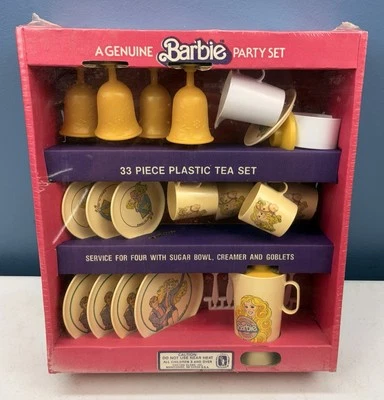 Sealed Vintage 1983 Genuine Barbie Party 38-Pc Tea Set w/ Goblets Horse Graphics - Image 1 of 4