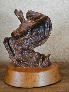Vintage Driftwood Abstract Lacquer Polished Sculpture Mounted on Solid Wood Base - Picture 1 of 14