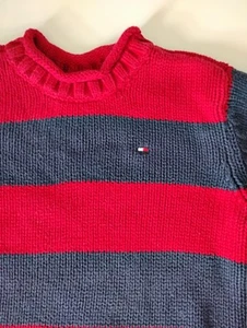 Tommy Hilfiger 100% Cotton Roll Neck Red Navy Blue Striped Sweater Preppy Size 5 - Picture 1 of 11