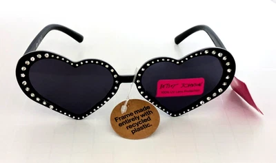Betsey Johnson Black Heart Shaped Sunglasses with Clear / White Rhinestone Trim - Image 1 of 4