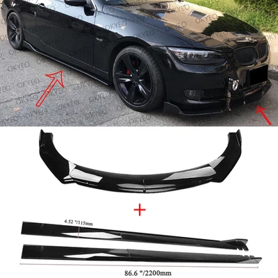 For BMW 1 2 3 4 5 7 Series Universal Front Bumper Lip Splitter + Side Skirt Kit - Image 1 of 4