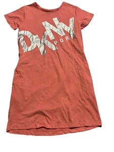 DKNY Sport Girls Dress L Coral Pink Metallic Logo Casual Lounge T-Shirt Style - Picture 1 of 5