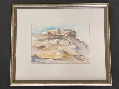 Aquarelle Mokhtar BenJeddi " Vue D’un Village Dans L’Atlas " Orientaliste TBE - Photo 1/4