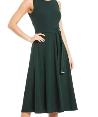 Calvin Klein Women's Fit & Flare Belted A-Line Midi Dress in size 6 - Image 1 of 3