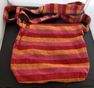 Bill Brown Bag London Red Pink Orange Stripe Toggle Fasteners Long Strap - Picture 1 of 4