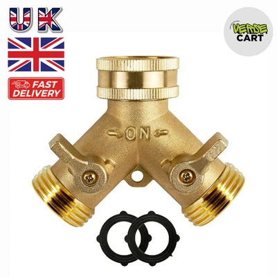 3/4" Solid-Brass Double Two Way Tap Garden Connector Adaptor Hose Splitter UK NW - Image 1 of 4