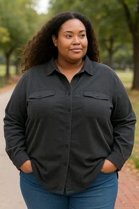 Torrid NEW 6X Black Wash Tencel Button up Shirt Long Sleeve Plus Size Lagenlook - Picture 1 of 9