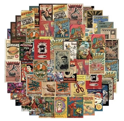 Retro Vintage Style Stickers 50pk Matte Classic Poster Stickers FREE SHIPPING - Image 1 of 4