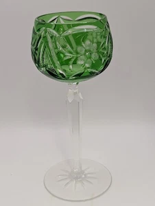 Vidrio de vástago cordial transparente corte cristal verde vintage 7 pulgadas de alto - Imagen 1 de 6