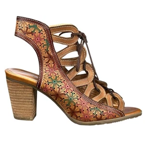 L’artiste X Spring Step Laure Brown Lace Up Heeled Sandals Size 37 US 6.5/7 - Picture 1 of 13