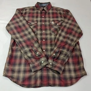 Carhartt Relaxed Fit Herren Karo Druckknopf Flanell Langarm Hemd Gr. Medium - Bild 1 von 19