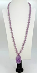Vintage Amethyst Carved Gemstone Pendant Beaded Necklace Estate Find - Picture 1 of 6
