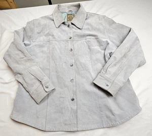 AMI Women's Leather Jacket XL Button Down Suede Gray Satin Lined - Picture 1 of 5