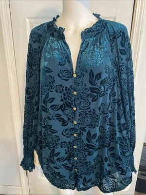 Blusa coqueta de terciopelo verde azulado fluido 2XL para mujer, hadas, arte de usar Foto 1 de 4