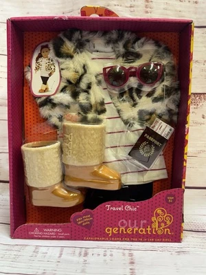 Conjunto de chaqueta de leopardo de moda Our Generation para muñecas de 18" - Elegante de viaje Foto 1 de 4