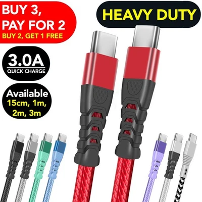 Heavy Duty Type C to Type C Cable Fast Charge PD 60W Braided USB C Cables Lead - Image 1 of 4